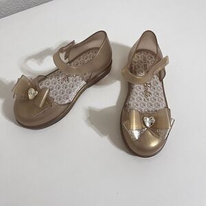 Mini Melissa Amy x Barbie Gold Mary Jane Bow Sandal Shoes Toddler Girls Size 10